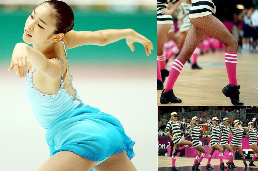 韩国花样滑冰选手金妍儿与篮球拉拉队们