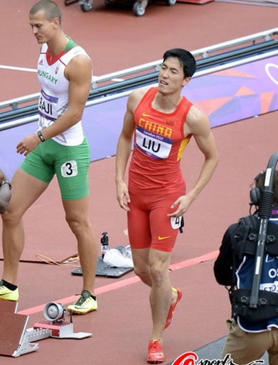 刘翔110米栏意外摔倒 单腿跳至终点 亲吻栏架告别奥运