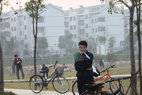 宁静的大学校园里，清新的空气，温和的阳光，手捧书本轻声诵读